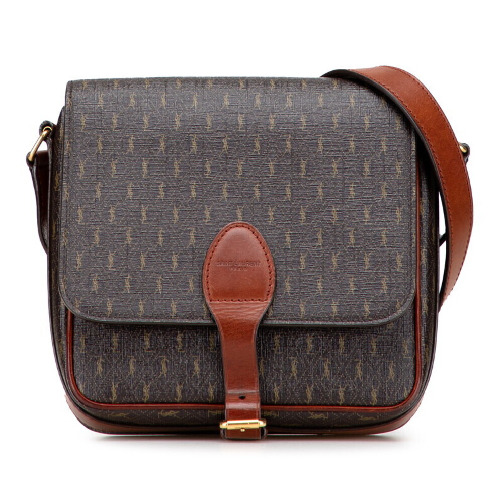 Saint Laurent YSL Monogram Shoulder Bag Brown Leather
